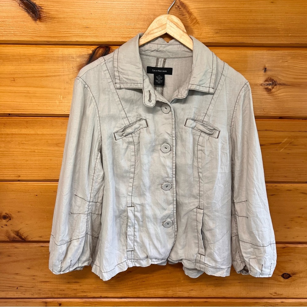 Calvin Klein Jeans Long Balloon Sleeve L Tan Linen L Jacket